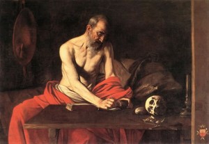 Caravaggio: San Girolamo Scrivente, cm 117 x 157, Co-Cattedrale di San Giovanni (Oratorio di S. G. Battista dei Cavalieri), La Valletta (Malta).